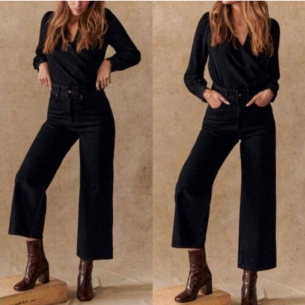 Sezane Le Crop Black wide leg Jeans